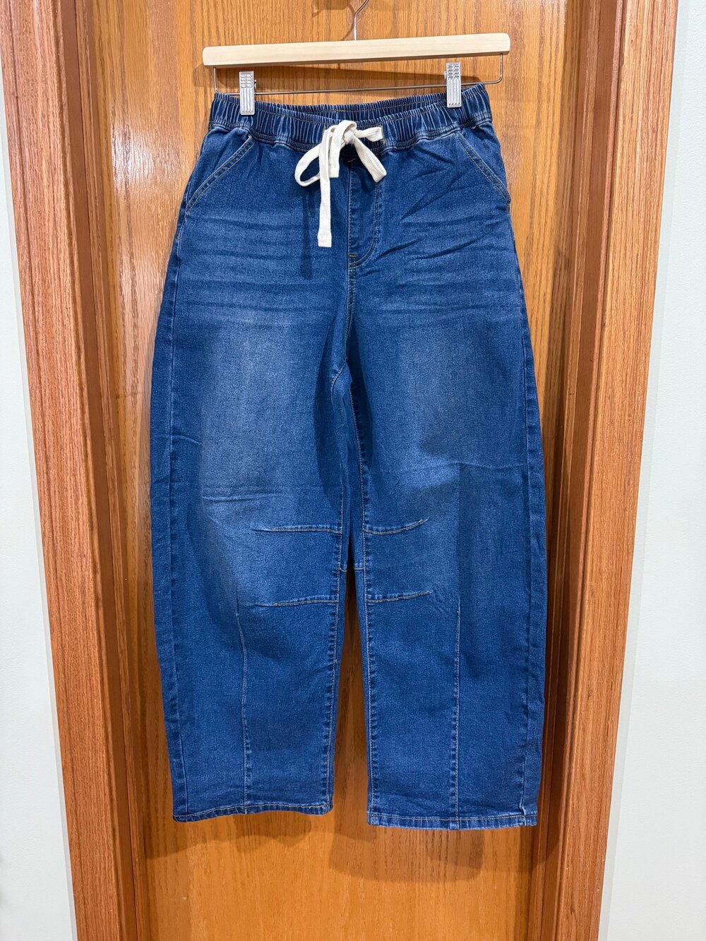Blue Denim Barrel Leg Drawstring Pants Size S NWOT